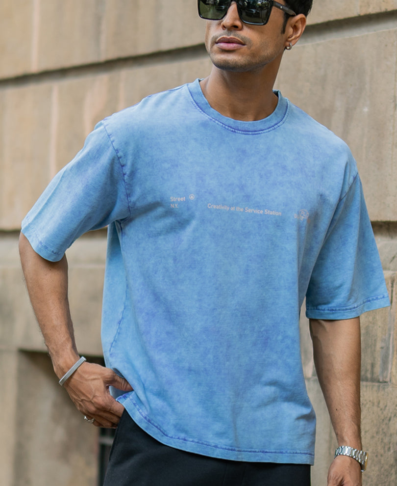 Purple Washed Graphic Half Sleeves T-Shirt 100% Cotton