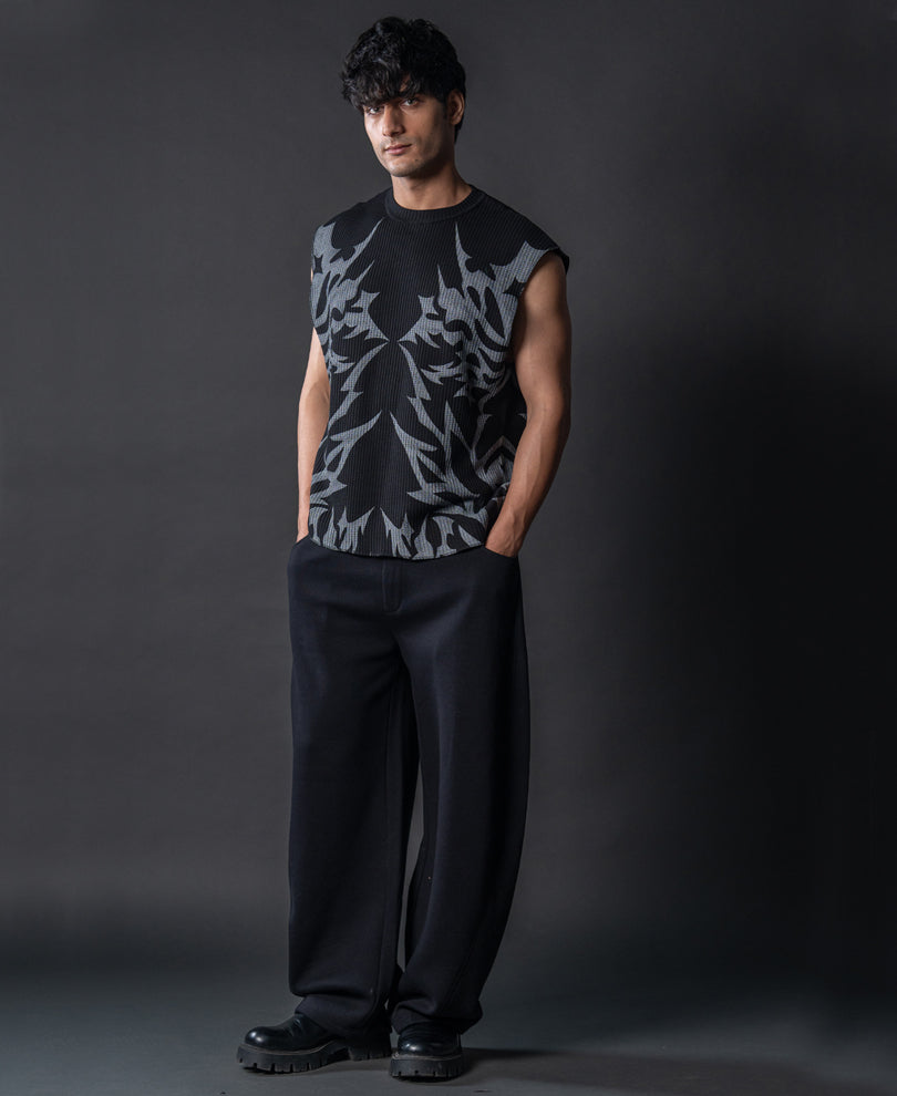Black Grunge Print Vest