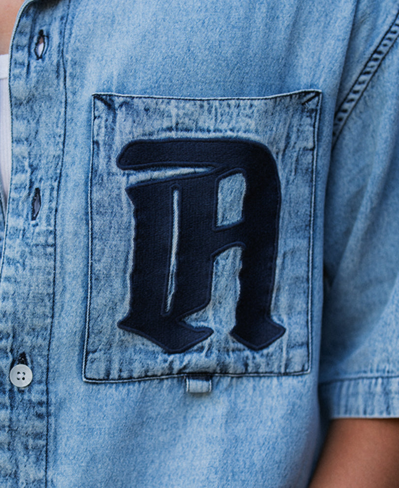 Blue Embroidered Denim Shirt 100% Cotton
