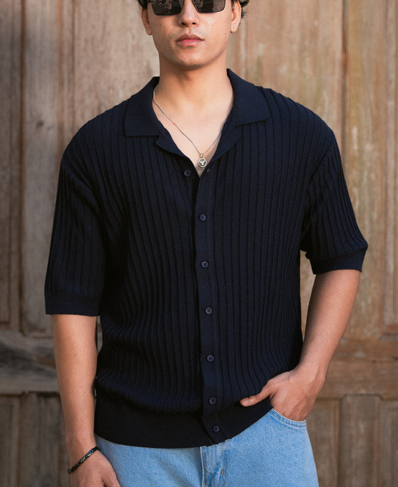Navy Rib Knit Shirt