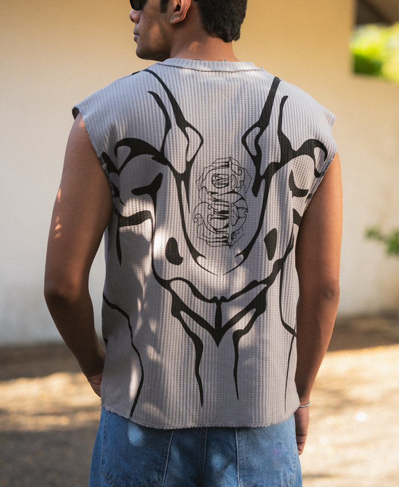 Grey Graphic Print Vest