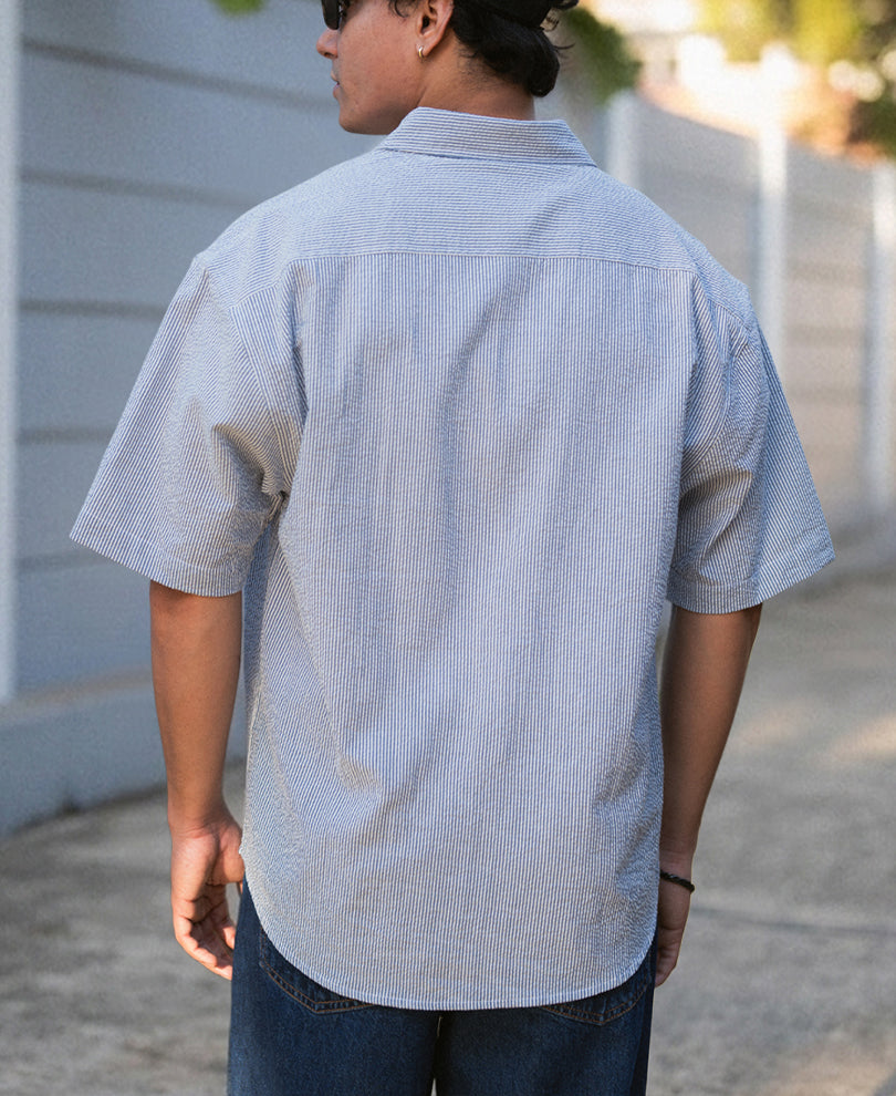 Goth Print Blue Stripe Shirt 100% Cotton