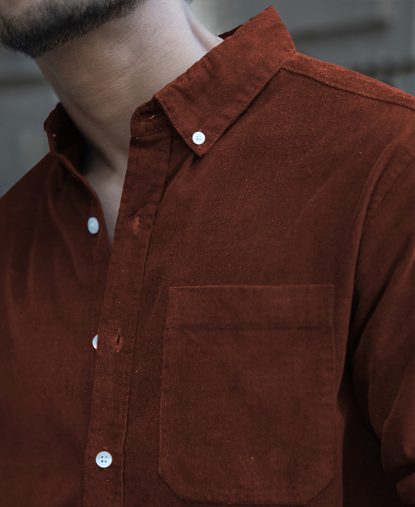 Brown Corduroy Regular Fit Full Sleeves Shirt 100% Cotton