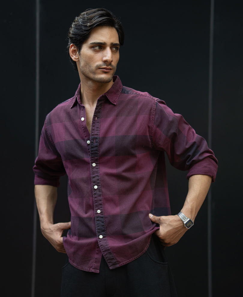 Burgendy Overdyed Checks Shirt