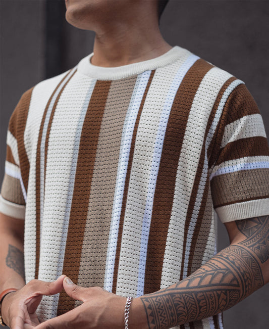 Multicolor Regular Fit Striped Half Sleeves T Shirt 100% Cotton
