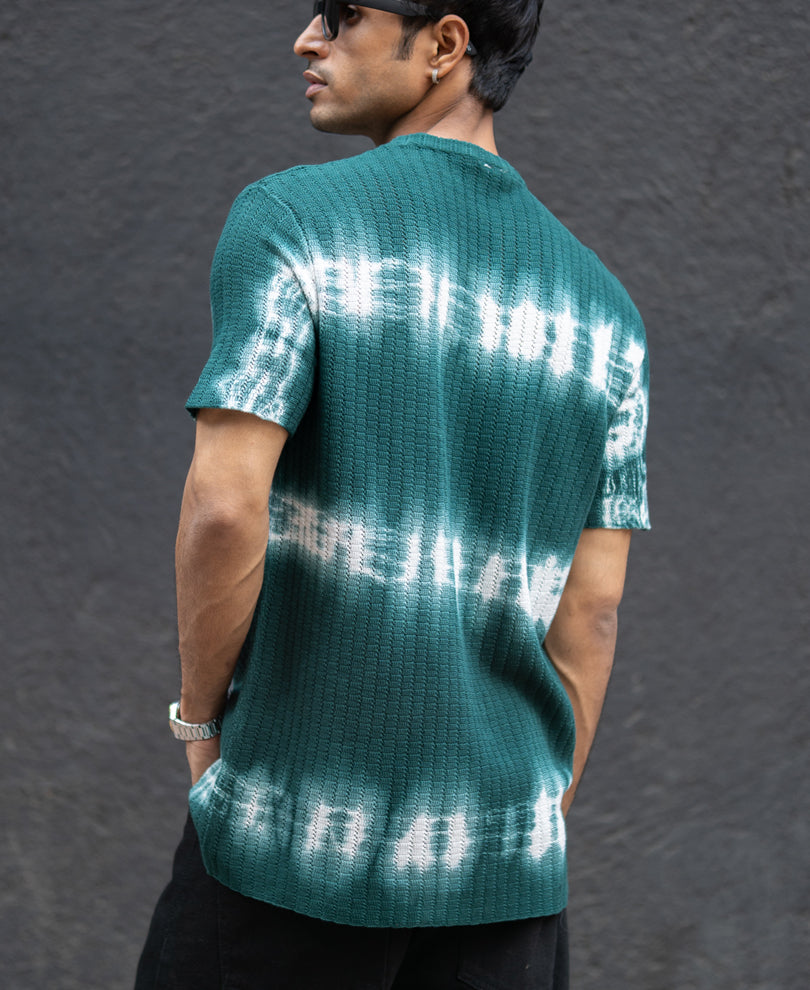 Dark Green Tie Dye Knit T-Shirt 100% Cotton