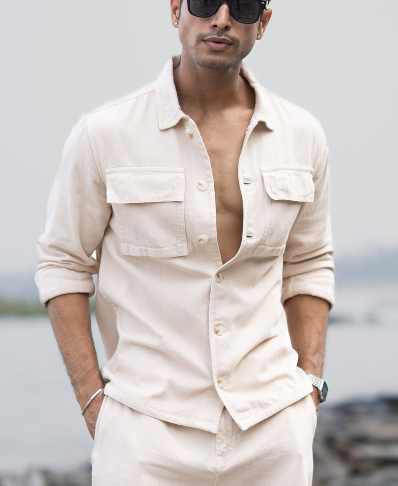 Beige Denim Overshirt 100% Cotton