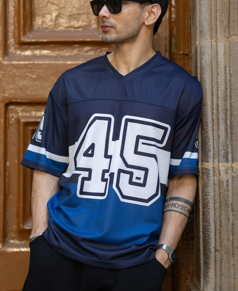 Navy Printed Oversized Jersey T-Shirt