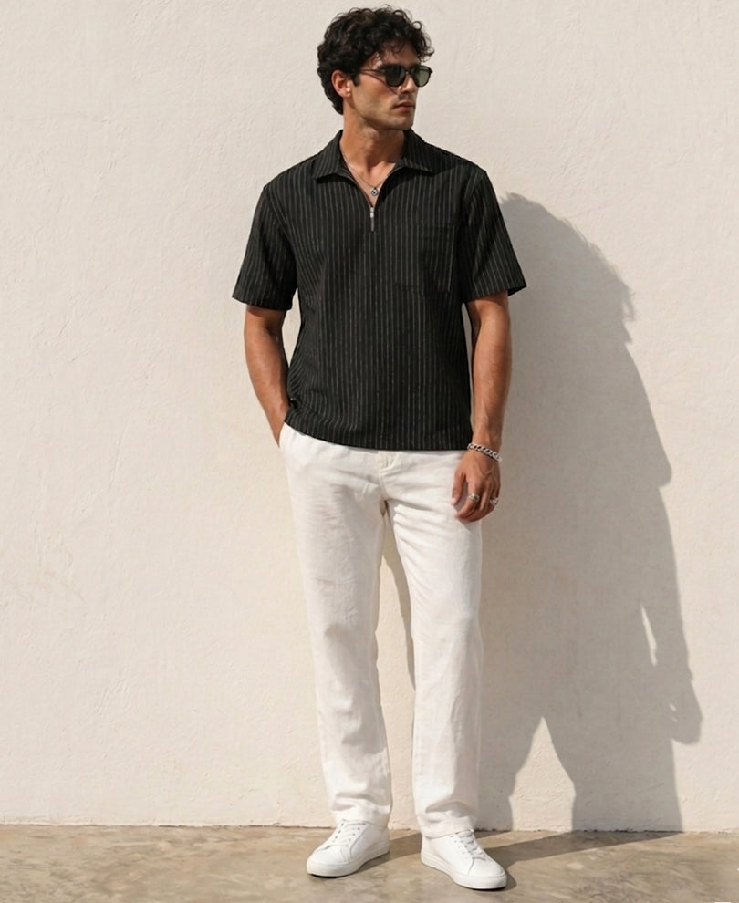 Black Striped Zipper Shirt
