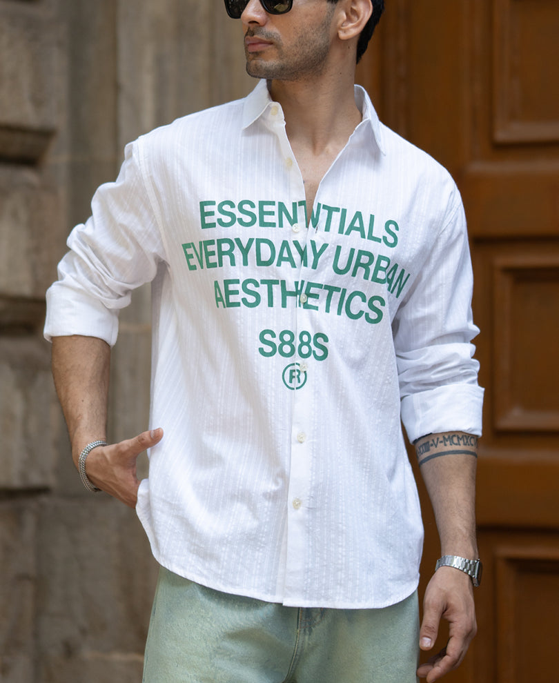 White Seersucker Printed Shirt 100% Cotton