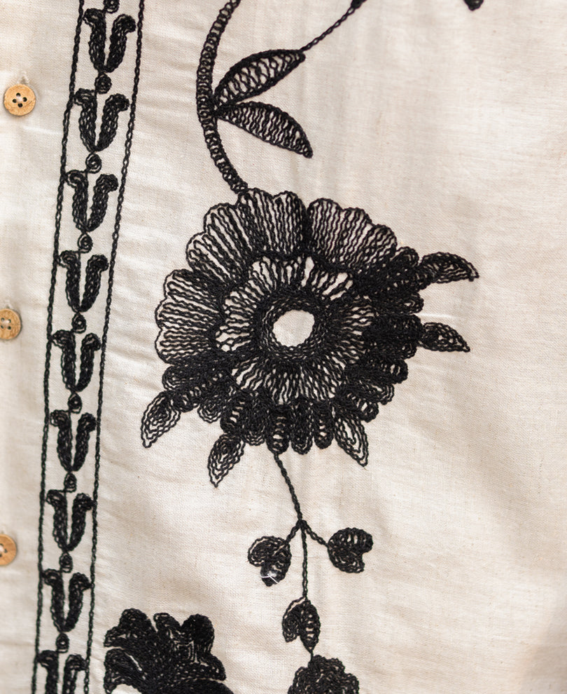 Natural Embroidery Linen Shirt 100% Cotton