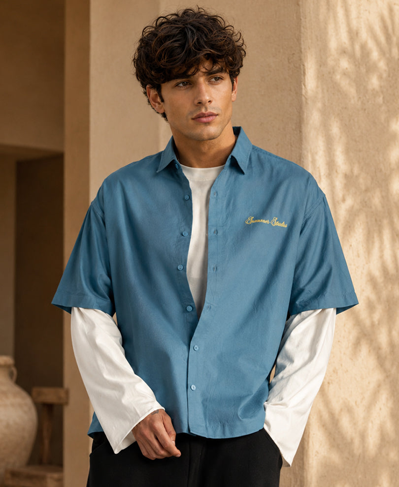 Blue Embroidered Oxford Shirt