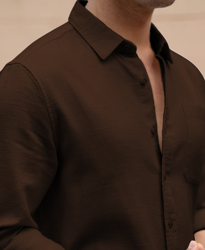 Dark Brown Linen Structured Co-Ord Set
