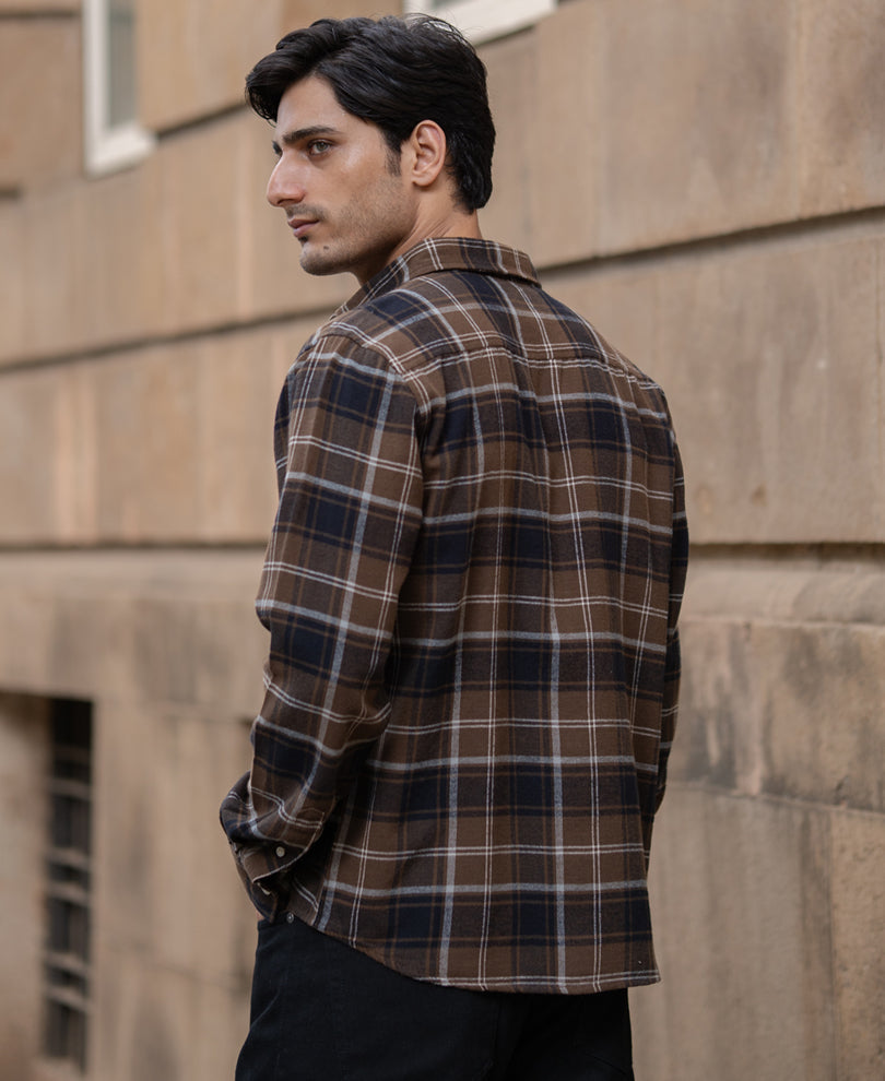 Brown Structured Checks Shirt 100% Cotton