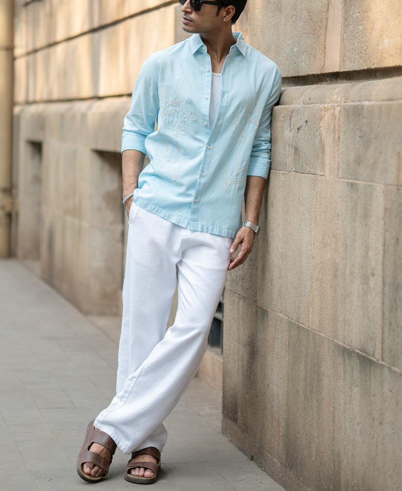 Light Blue Embroidered Shirt