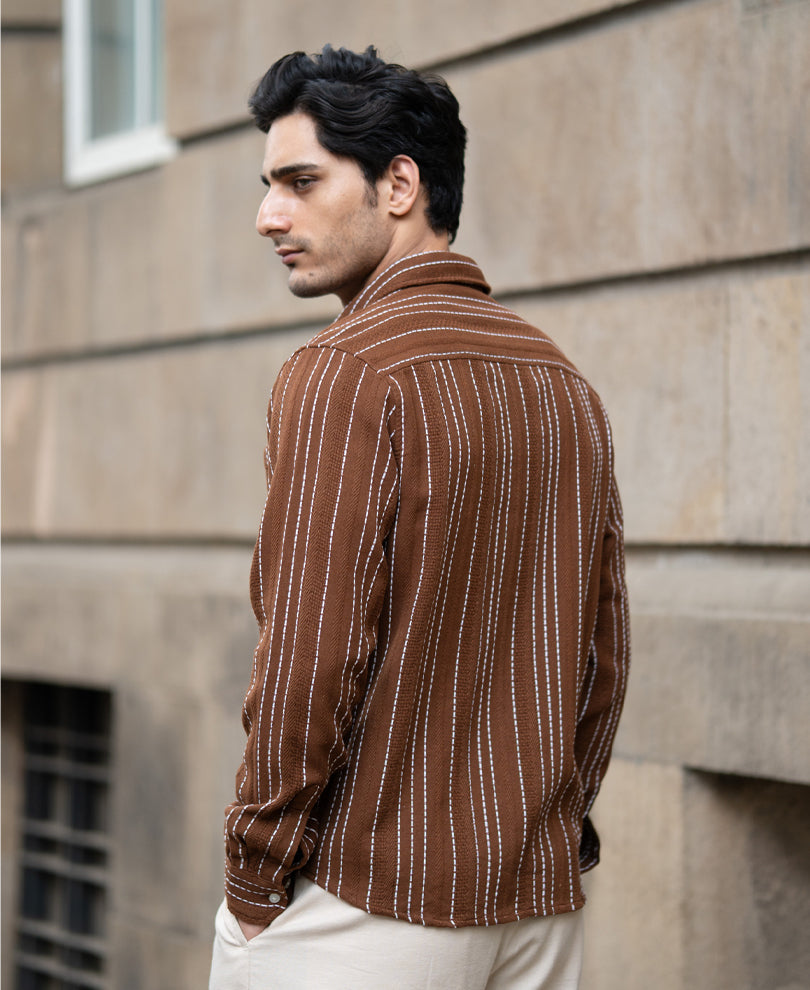 Brown Structure Stripe Shirt