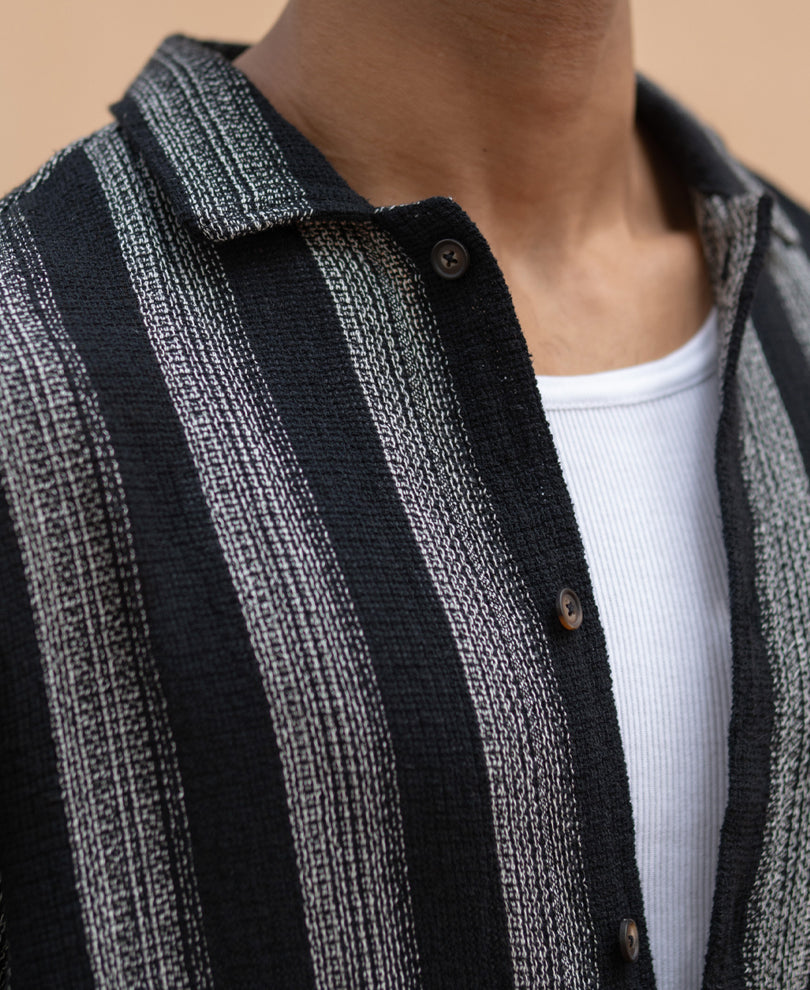Black Structured Striped Shirt 100% Cotton
