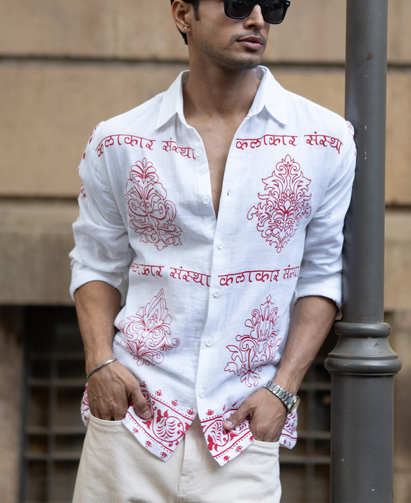 White Kalakar Print Shirt 100% Cotton