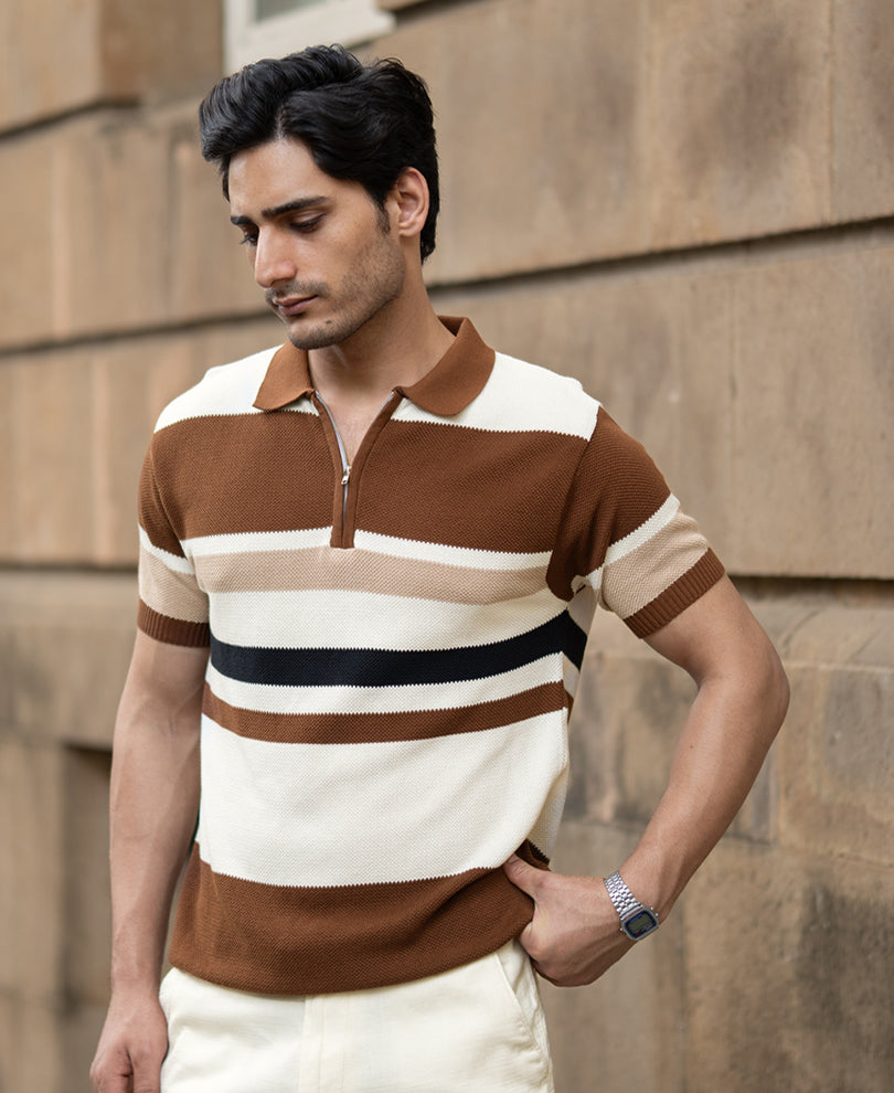 Multi Color Stripe Knit T-Shirt 100% Cotton