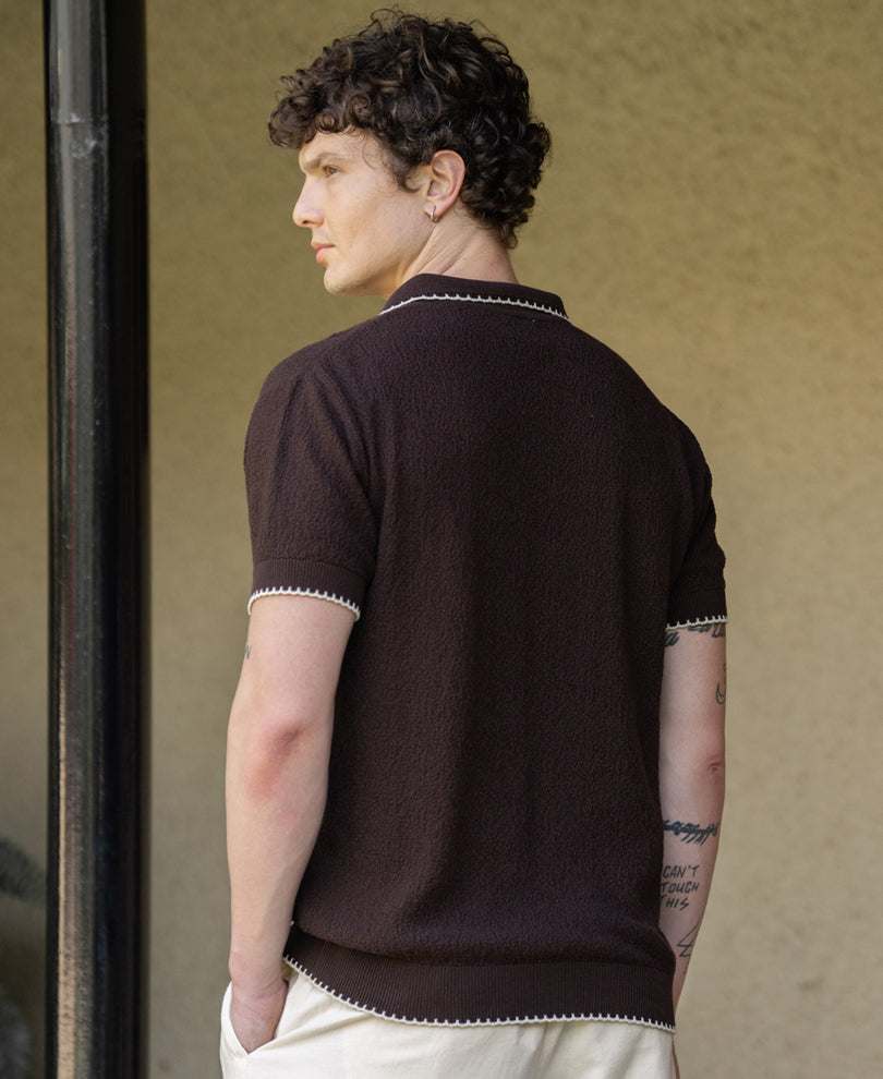 Coffee Knit Polo T-Shirt
