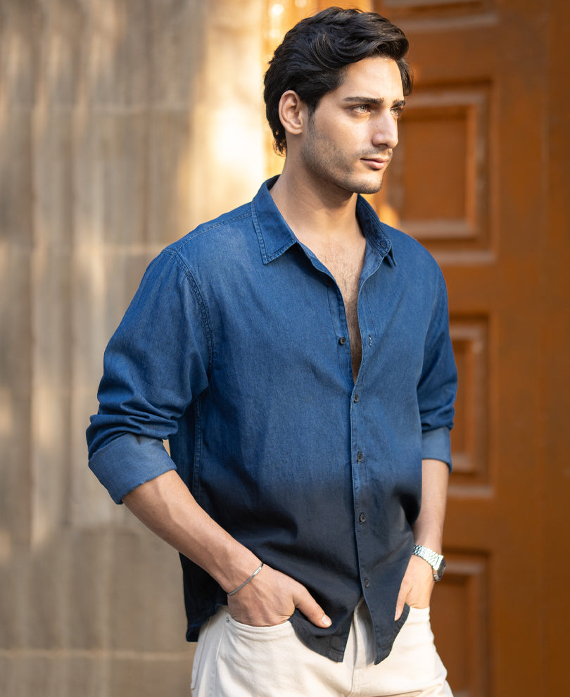 Indigo Ombre Lightweight Shirt 100% Cotton