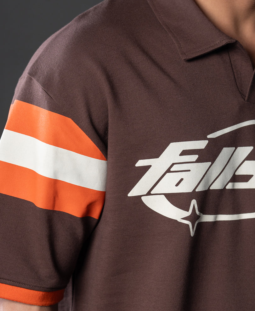 Brown Graphic Polo T-Shirt 100% Cotton