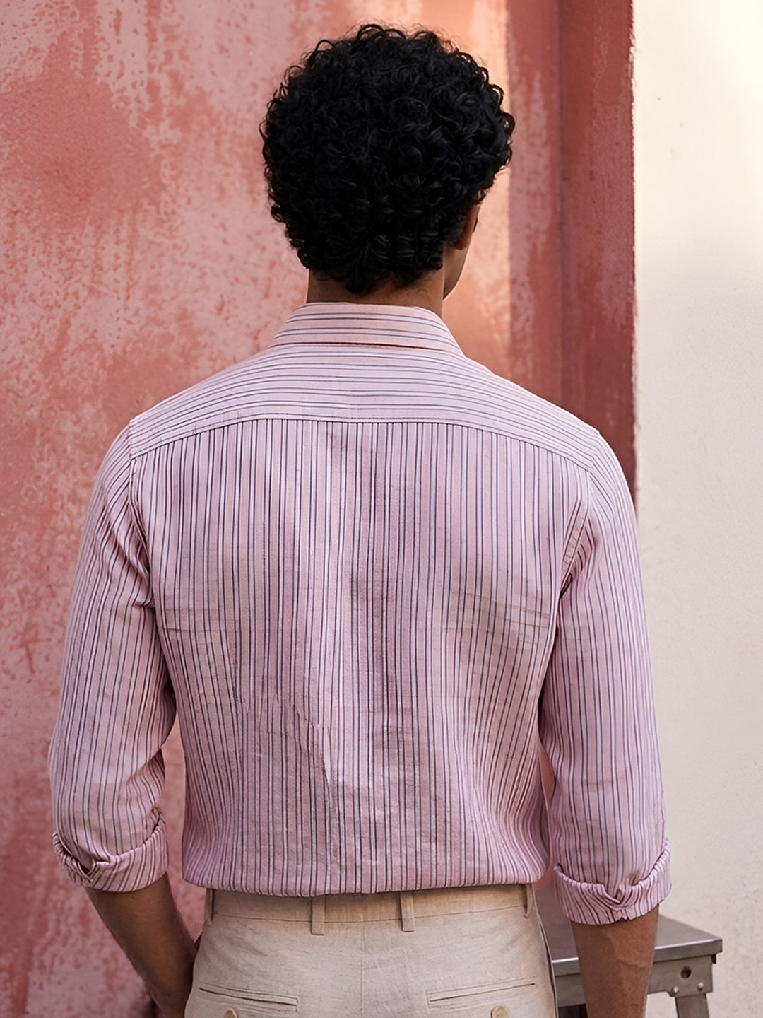 Pastel Pink Linen Blend Stripe Shirt