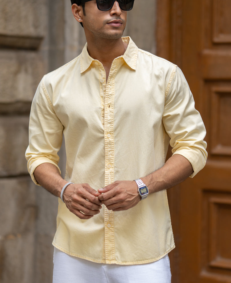 Yellow Overdyed Structure Shirt 100% Cotton
