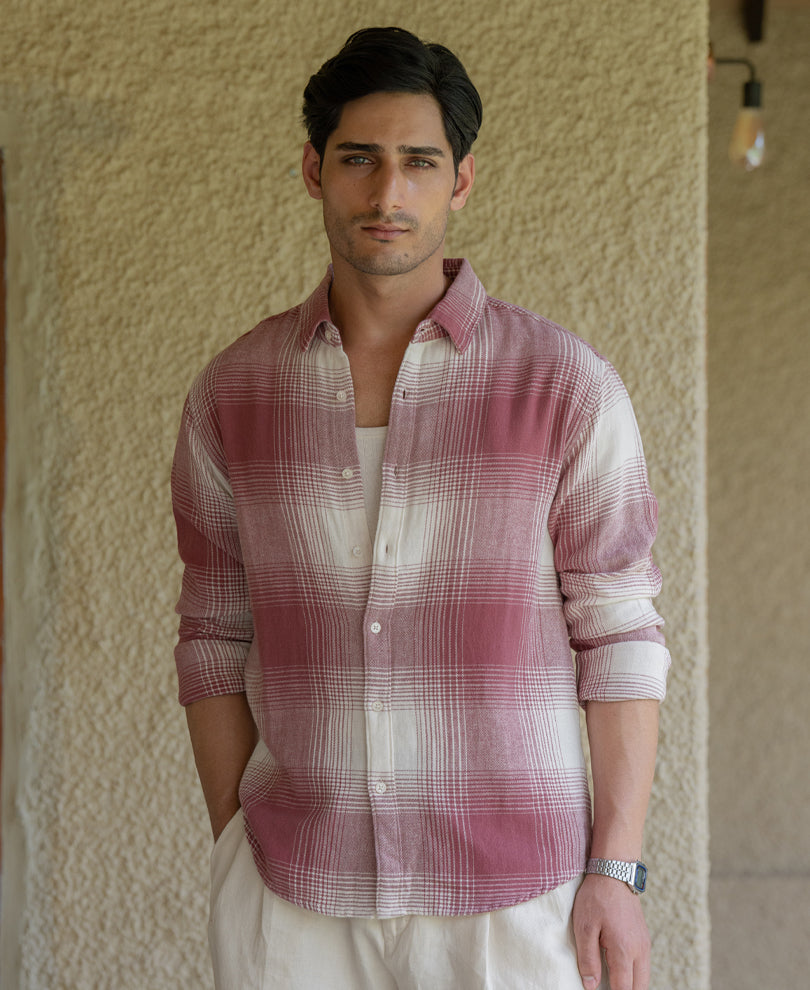 Mauve Cotton Checks Shirt