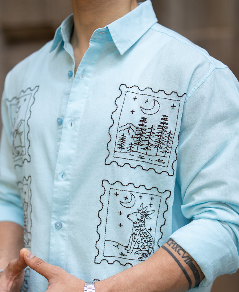 Blue Embroidered Shirt