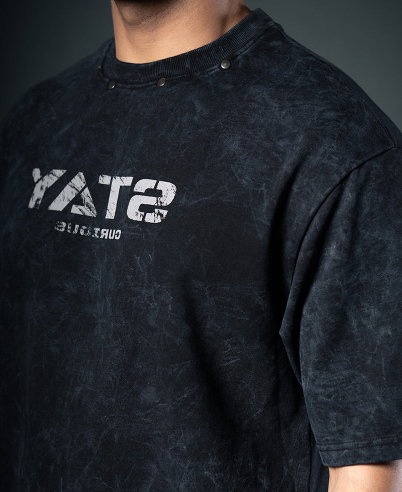 Black Washed Stud Detail T-Shirt 100% Cotton