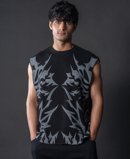 Black Grunge Print Vest