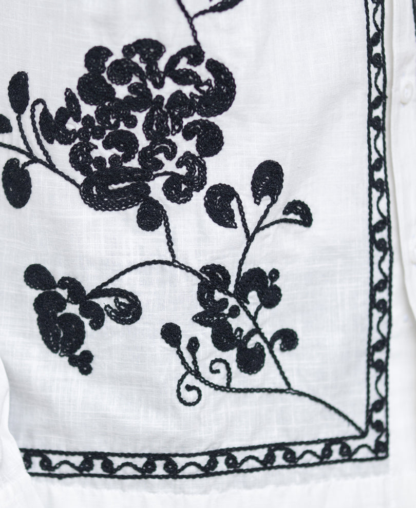 White Slub Embroidered Shirt 100% Cotton