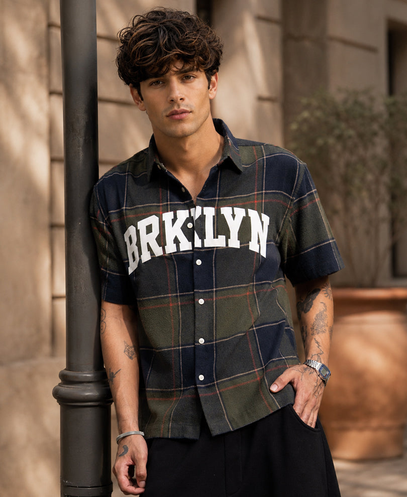 Olive Printed Checks Shirt