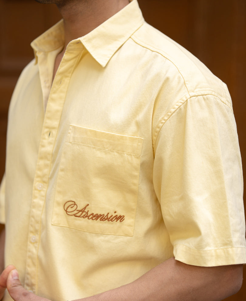 Butter Yellow Embroidered Boxy Shirt 100% Cotton