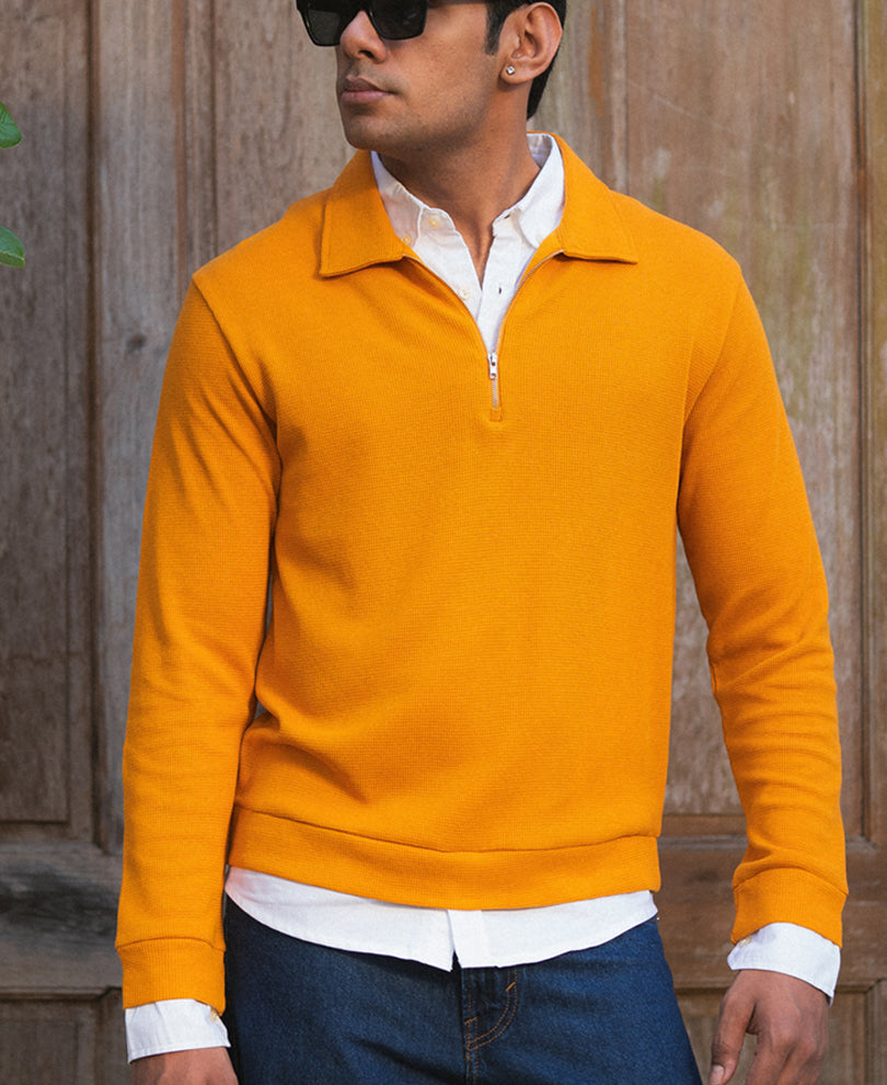 Mustard Contrast Collar Polo T-Shirt 100% Cotton