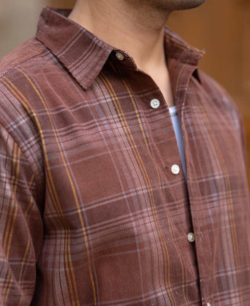 Brown Corduroy Check Shirt 100% Cotton