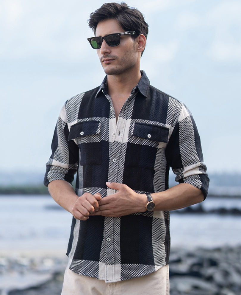 Navy Structured Checked Shirt