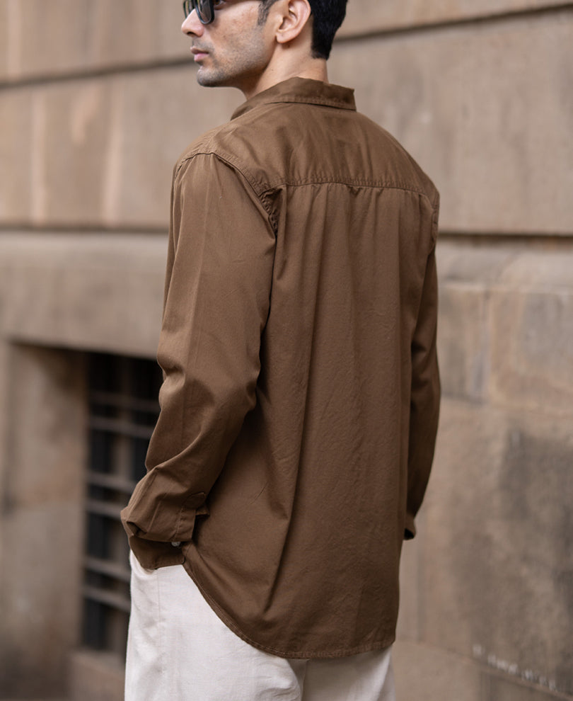 Tan Brown Washed Shirt 100% Cotton