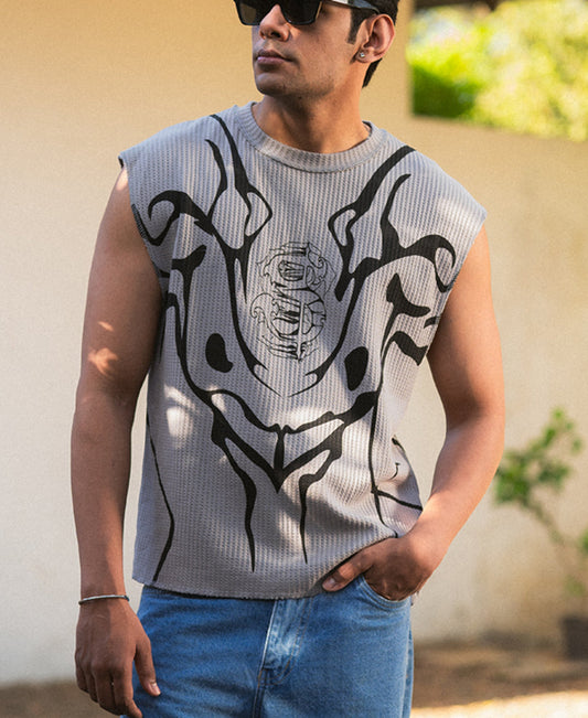 Grey Graphic Print Vest