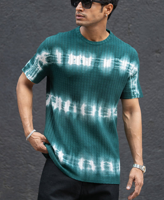 Dark Green Tie Dye Knit T-Shirt 100% Cotton