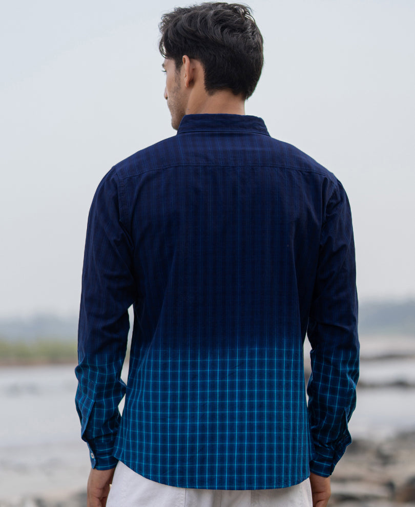 Blue Ombre Checks Shirt 100% Cotton