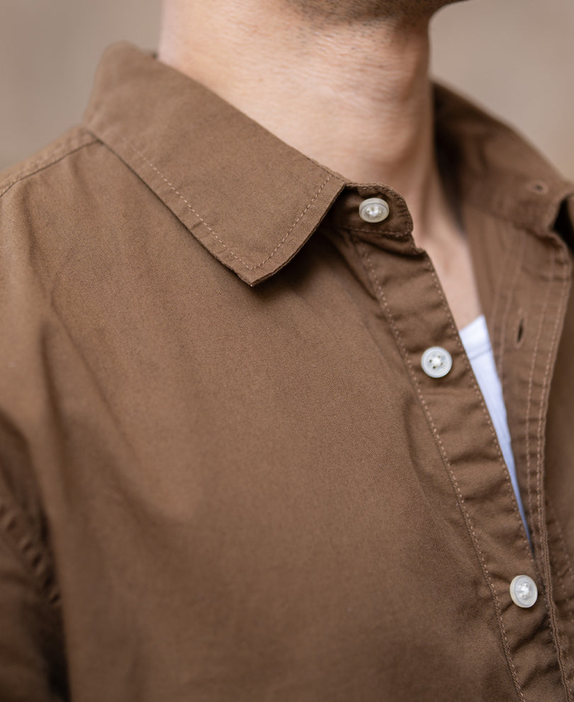 Tan Brown Washed Shirt 100% Cotton