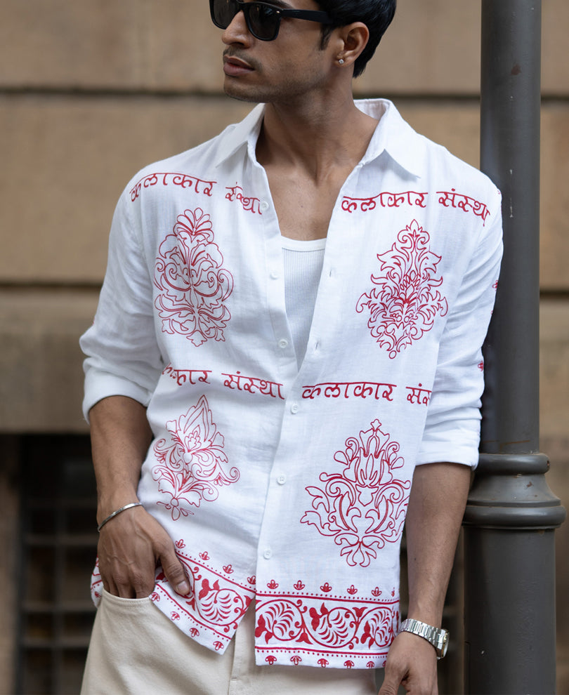 White Kalakar Print Shirt 100% Cotton