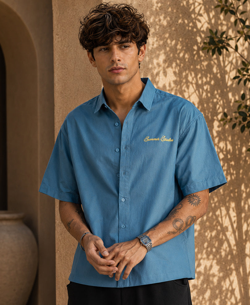 Blue Embroidered Oxford Shirt
