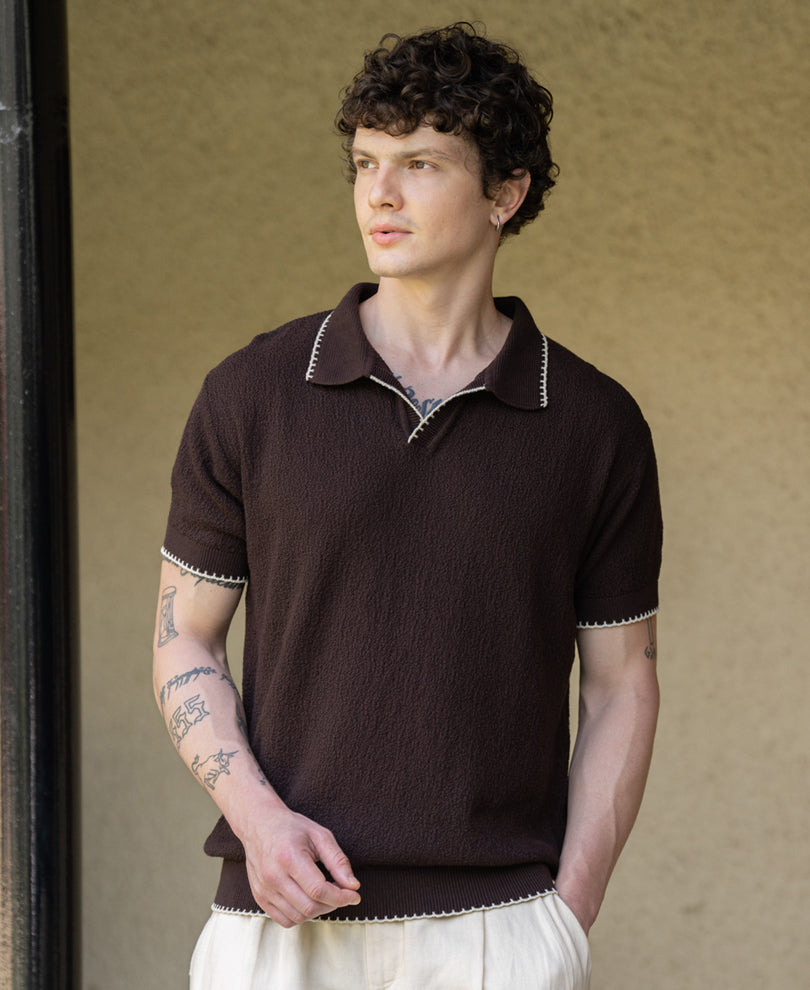 Coffee Knit Polo T-Shirt