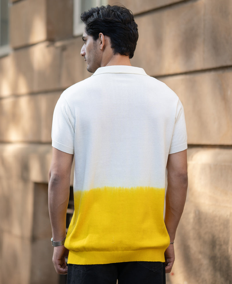 Yellow Ombre Knit Polo T-Shirt 100% Cotton