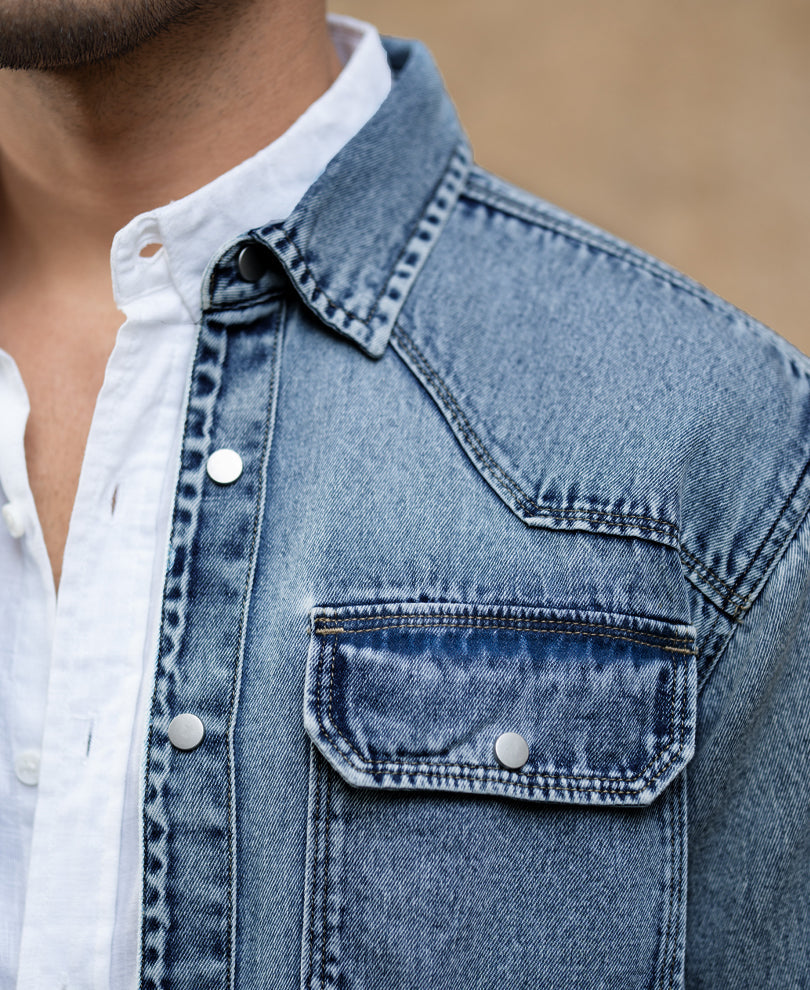 Mid Blue Denim Overshirt 100% Cotton
