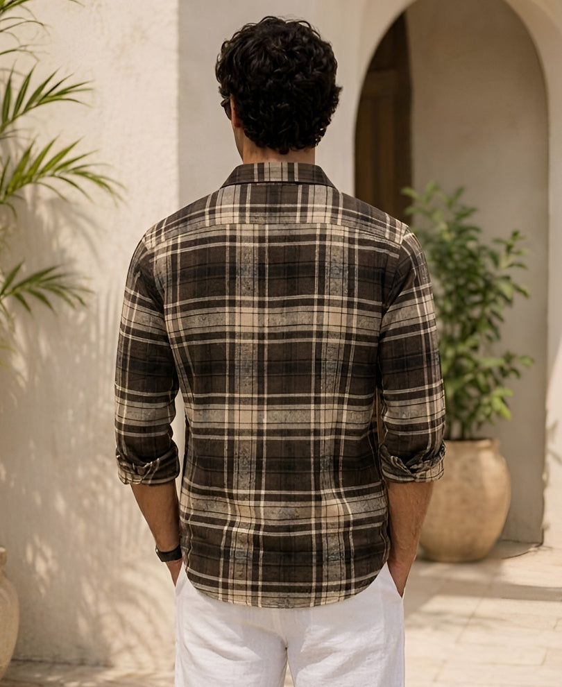 Brown & Off-White Structured Checks Shirt 100% Cotton