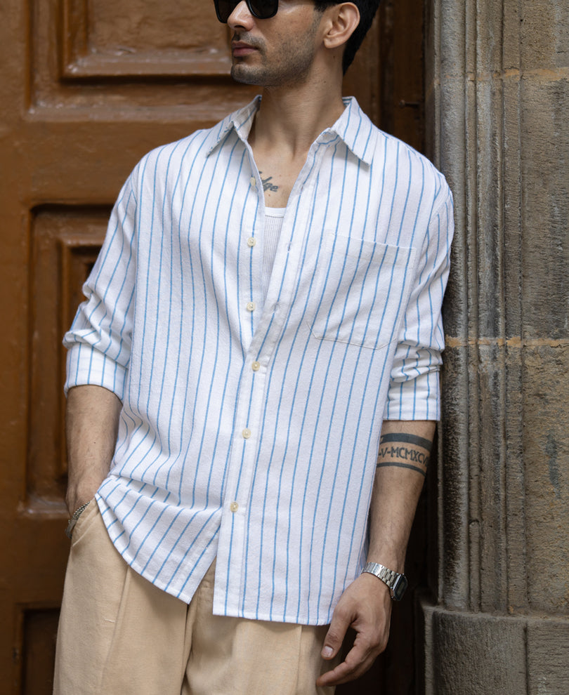 Blue Stripe Linen Blend Shirt